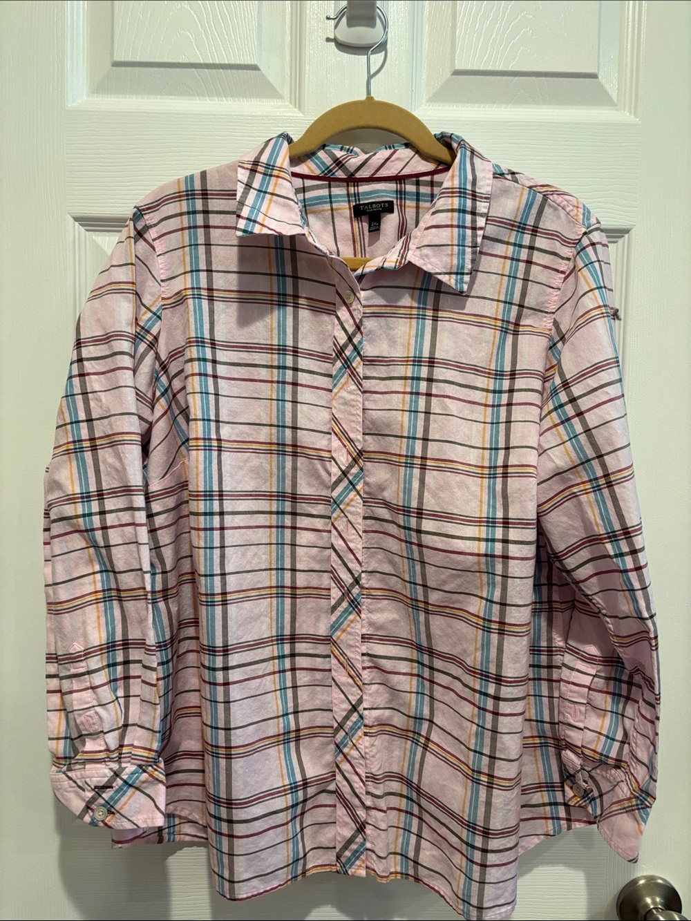 Talbots Pink Plaid Button-Up Blouse